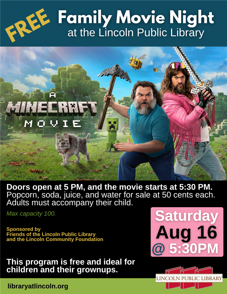 Flyer for A Minecraft Movie with event details.